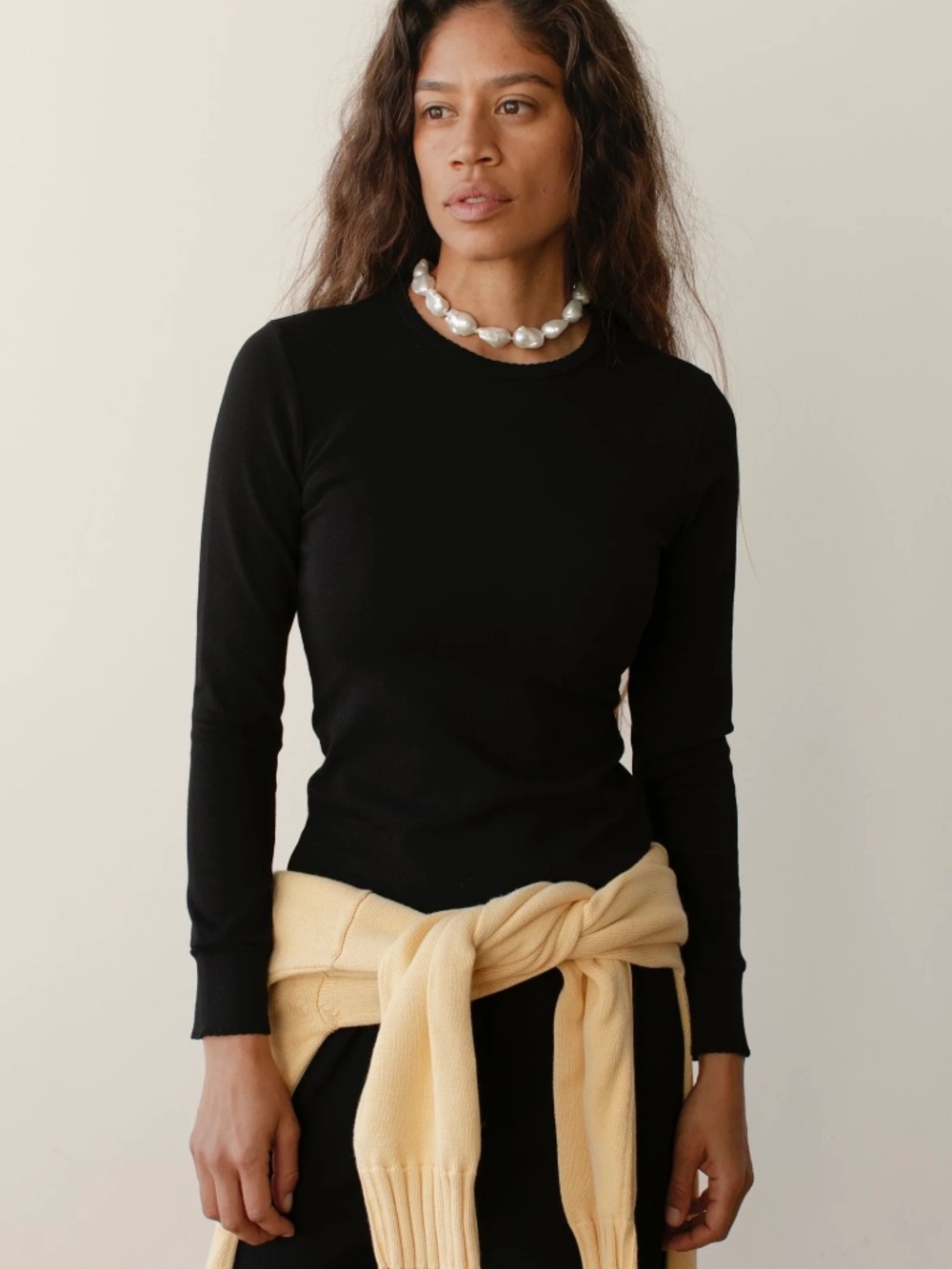 NWT Donni The Baby Rib Scallop Long Sleeve Jet L